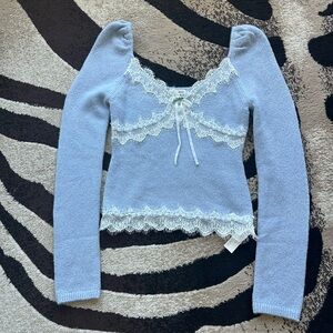 For Love And Lemons Light Blue Knit with White Lace